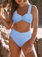 Load image into Gallery viewer, Sky Blue 2pcs Textured Twist Bikini Swimsuit | Swimwear/Bikinis
