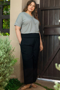 Black Shirred High Waist Plus Size Wide Leg Pants | Plus Size/Plus Size Bottoms