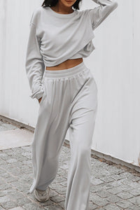 Activewear Set | Light Grey Criss Cross Crop Top and Pants