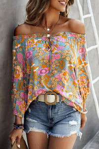 Blue Frilled Off Shoulder Floral Blouse | Tops/Blouses & Shirts