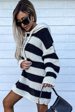 Load image into Gallery viewer, Black Striped Braided Tassel Hooded Sweater Dress | Dresses/Sweater Dresses
