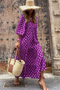 Maxi Dress | Purple Bohemian Puff Sleeve Dress