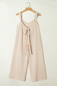 Wide Leg Overalls | Wide Strap Ruched Knot Back Overalls