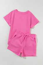Load image into Gallery viewer, Strawberry Pink 2pcs Solid Textured Drawstring Shorts Set
