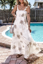 Load image into Gallery viewer, White Tropical Print Smocked Ruffled Straps Maxi Dress
