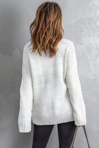 White V neck Drop Shoulder Sweater