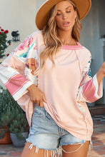 Load image into Gallery viewer, Pink Printed Pinstriped Color Block Patchwork Oversized Top | Tops/Long Sleeve Tops
