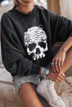 Load image into Gallery viewer, Black Scenery Skull Halloween Graphic Drop Shoulder Sweatshirt
