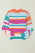 Load image into Gallery viewer, Multicolor Striped Knit Drop Shoulder Puff Sleeve Sweater | Tops/Sweaters &amp; Cardigans
