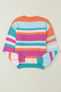 Multicolor Striped Knit Drop Shoulder Puff Sleeve Sweater | Tops/Sweaters & Cardigans