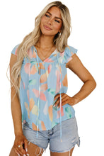 Load image into Gallery viewer, Cap Sleeve Top | Sky Blue Splotches Pattern Ruffled Shift Top
