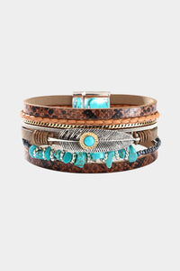 Leather Bracelet | Brown Vintage Turquoise Multi-Layer