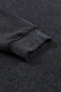 Pullover Sweatshirt | Black Solid Ribbed Knit Round Neck