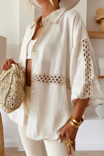 Load image into Gallery viewer, Crochet Patchwork Top | White Half Sleeve Scallop Edge Shirt
