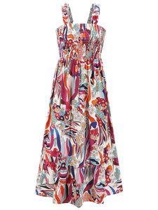 Womens Dress | Smocked Printed Square Neck Sleeveless Dress | Dress