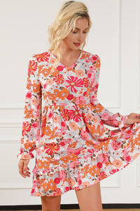 Multicolor Floral V Neck Long Sleeve Skater Dress | Dresses/Floral Dresses