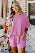 Load image into Gallery viewer, Phalaenopsis Ribbed Textured Knit Loose Fit Tee and Shorts Set | Two Piece Sets/Short Sets
