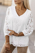 Load image into Gallery viewer, White Lace Top | Floral Crochet Loose Fit V Neck Top
