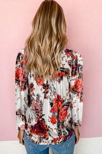 Fiery Red Retro Floral Long Sleeve Blouse | Tops/Blouses & Shirts