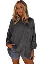 Load image into Gallery viewer, Oversized Top | Dark Gray Ribbed Roll-Tab Sleeve Chest Pocket
