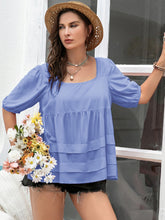 Load image into Gallery viewer, Puff Sleeve Top | Plus Size Square Neck Half Sleeve Blouse
