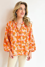 Load image into Gallery viewer, Floral Print Top | Orange Loose Sleeve Shirt
