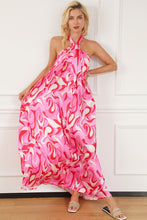 Load image into Gallery viewer, Pink Abstract Swirl Print Halter Maxi Dress | Dresses/Maxi Dresses
