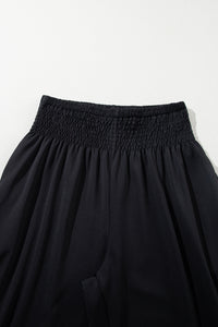 Black Smocked High Waist Joggers | Bottoms/Pants & Culotte