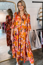 Load image into Gallery viewer, Orange Abstract Print Pleated Half Sleeve Buttoned Maxi Dress | Dresses/Maxi Dresses
