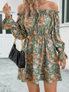 Off Shoulder Dress | Floral Off-Shoulder Flounce Sleeve