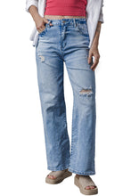 Load image into Gallery viewer, Light Blue High Rise Distressed Straight Leg Jeans | Bottoms/Jeans
