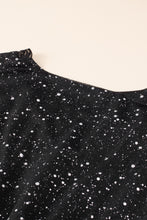 Load image into Gallery viewer, Black Mini Dress | Black Glitter V Neck Long Sleeve Dress
