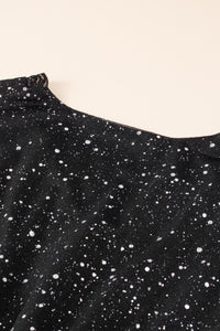 Black Mini Dress | Black Glitter V Neck Long Sleeve Dress