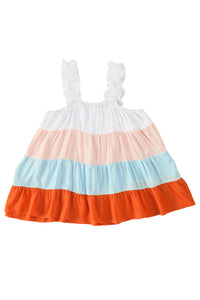 Tank Top | White Frill Straps Color Block Tiered Blouse