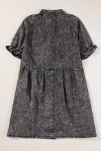 Load image into Gallery viewer, Denim Dress | Medium Grey Mineral Wash Ruffled Short Sleeve
