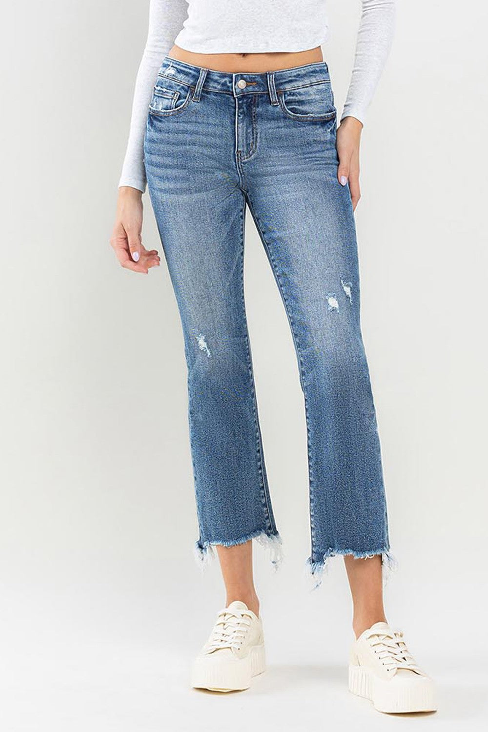 Womens Blue Jeans | Lovervet Mid Rise Frayed Hem Blue Jeans | Blue Jeans