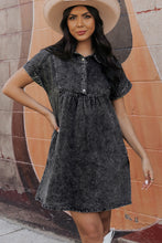 Load image into Gallery viewer, Denim Dress | Black Acid Wash Button Front Short Sleeve
