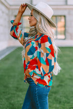 Load image into Gallery viewer, Multicolor Abstract Pattern Crewneck Ruffled Puff Sleeve Blouse | Tops/Blouses &amp; Shirts
