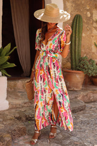 Pink Boho Tie-dye Print V Neck Maxi Dress | Dresses/Maxi Dresses