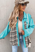 Load image into Gallery viewer, Sky Blue Plaid Patchwork Pockets Denim Jacket | Outerwear/Denim jackets
