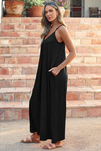 Load image into Gallery viewer, Black Adjustable Knotted Spaghetti Straps Wide Leg Jumpsuit | Bottoms/Jumpsuits &amp; Rompers
