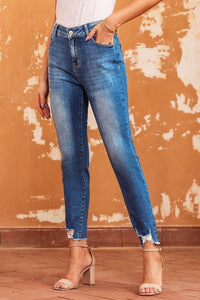 Blue Raw Hem Ankle-length Skinny Jeans | Bottoms/Jeans