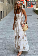 Load image into Gallery viewer, White Tropical Print Smocked Ruffled Straps Maxi Dress
