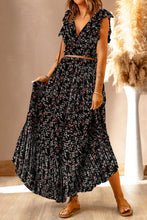 Load image into Gallery viewer, Black Multicolor Floral Ruffled Crop Top and Maxi Skirt Set | Two Piece Sets/Two Piece Dresses
