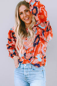 Puff Sleeve Blouse | Fiery Red Floral Print Ruffle