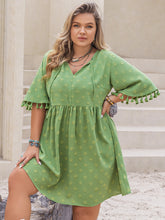 Load image into Gallery viewer, Plus Size Mini Dress | Tied Tassel Half Sleeve Dress
