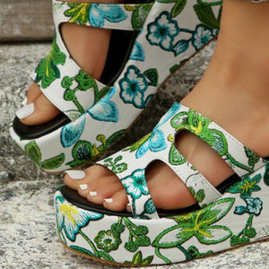 Cutout Floral Peep Toe Platform Sandals