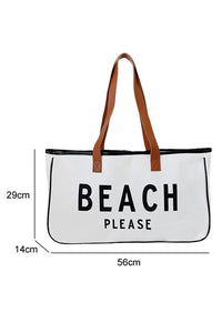 White BEACH PLEASE Print Large Canvas Tote Bag | Shoes & Bags/Handbags