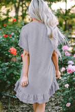 Load image into Gallery viewer, Light Grey Lace Floral Patchwork Ruffled T-shirt Dress | Dresses/T Shirt Dresses
