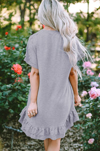 Light Grey Lace Floral Patchwork Ruffled T-shirt Dress | Dresses/T Shirt Dresses